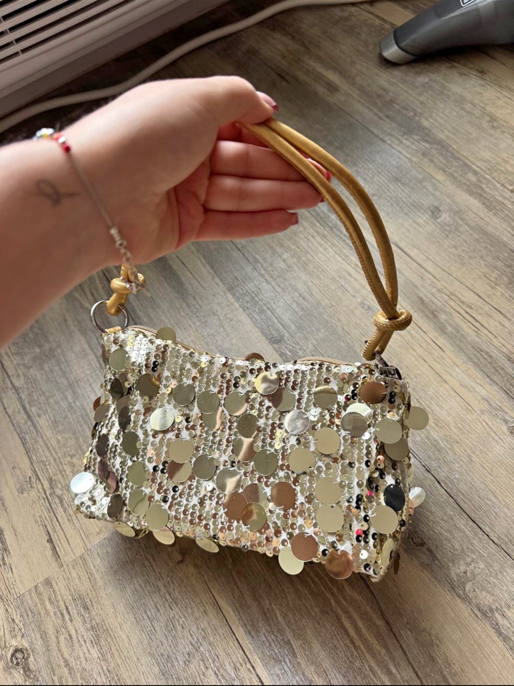 Gold Sequin Disc Wristlet Bag